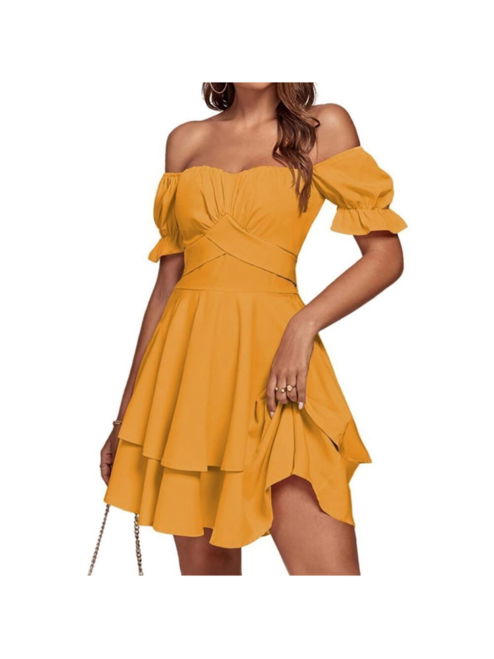 NEW Tie Back Off Shoulder Wrap Layer Ruffle Short Sleeve Mini Dress M